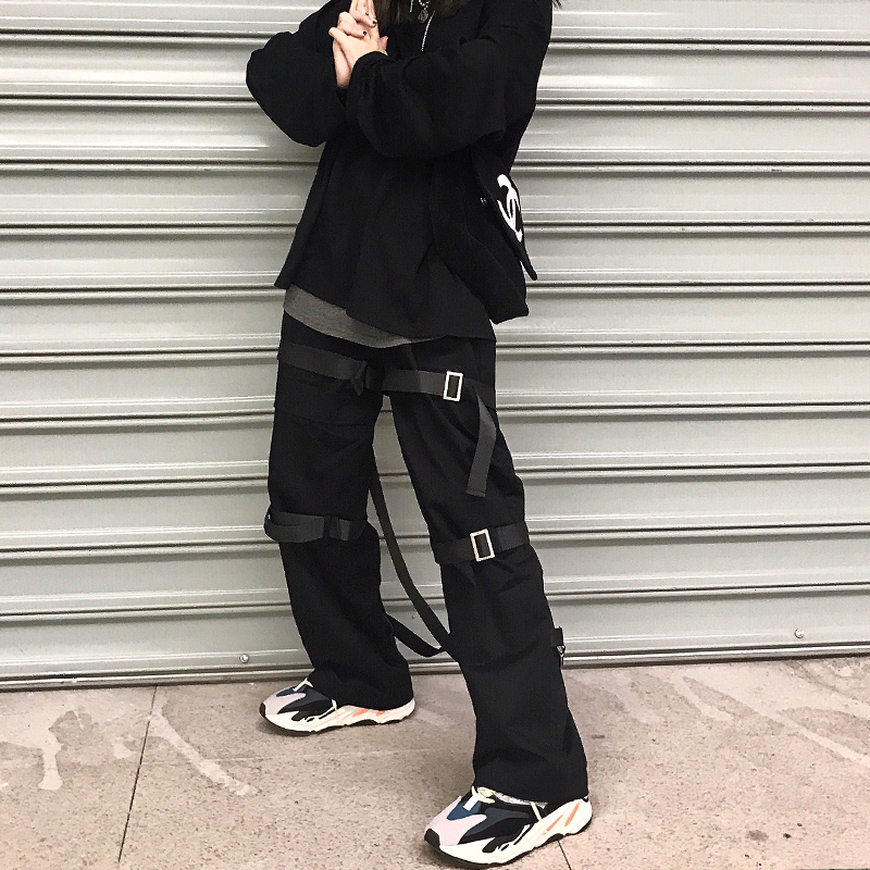 小二潮社新因素暗黑高街八神裤 工装机能裤 拉链飘带裤国潮牌