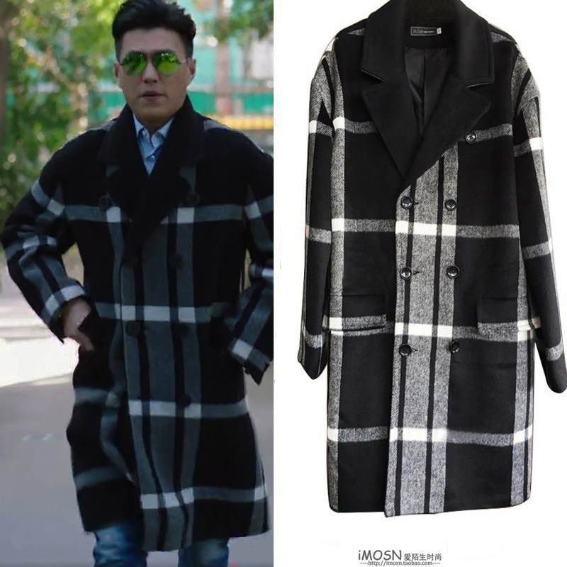 靳东同款我的前半生贺涵白志勇大格子羊毛呢子大衣加厚外套秋冬男