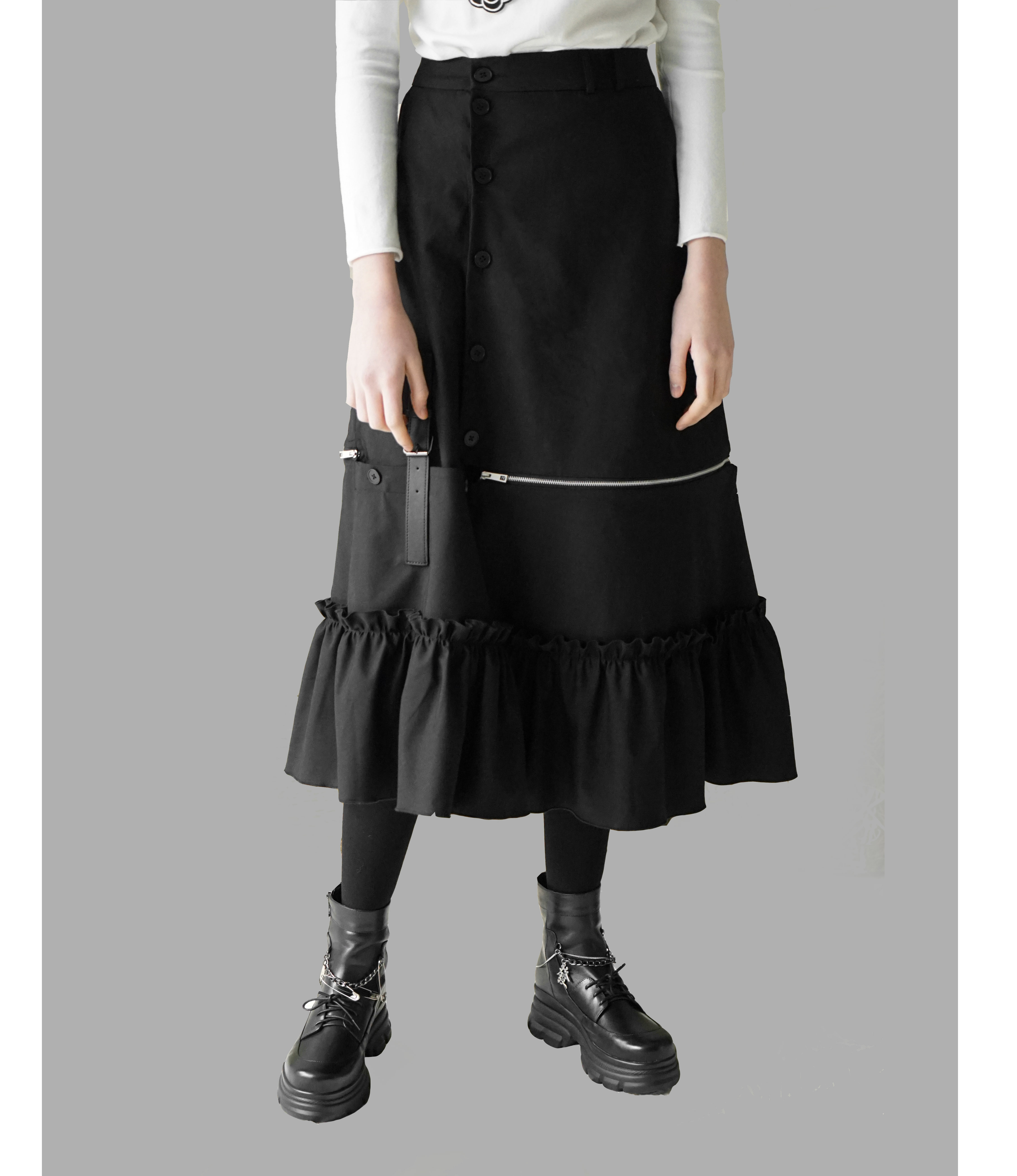 百褶裙可拆_俗集2019 aw 可拆卸黑半身裙两穿设计皮扣百褶一年四季年