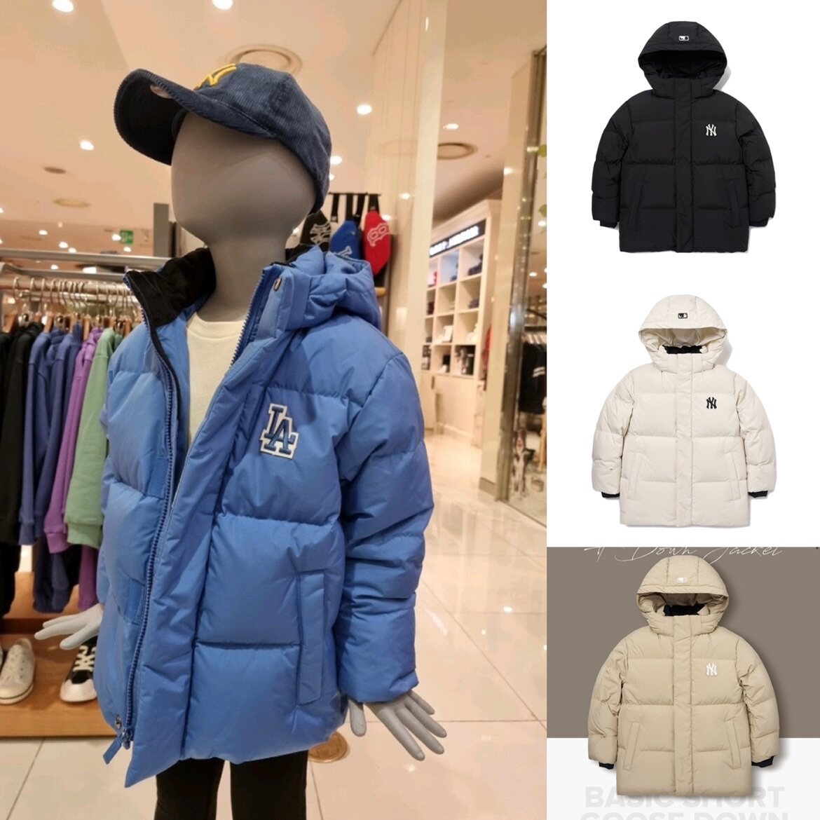 服女童_直邮mlb韩国代购2021冬季男童女童连帽羽绒服鹅绒服韩版潮牌