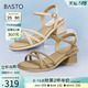 百思图2024夏季商场新款时尚露趾条带一字带粗跟女凉鞋TS501BL4
