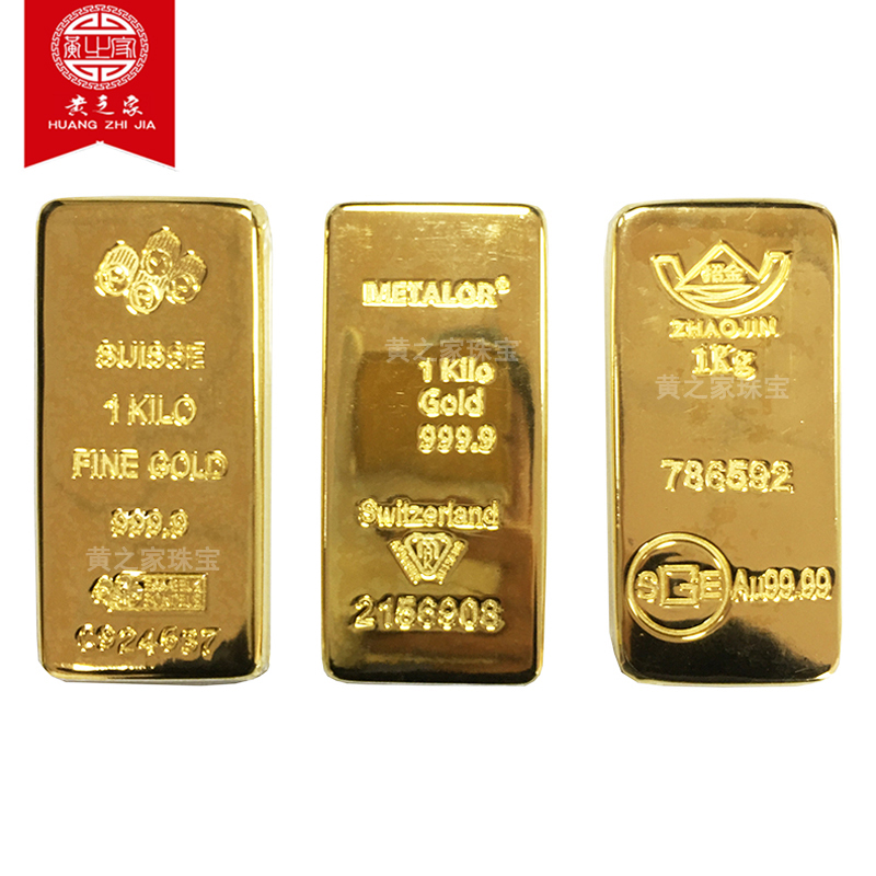 仿真金条1000克瑞士银行pamp金砖1kg实心纯铜镀足金样板金块摆件