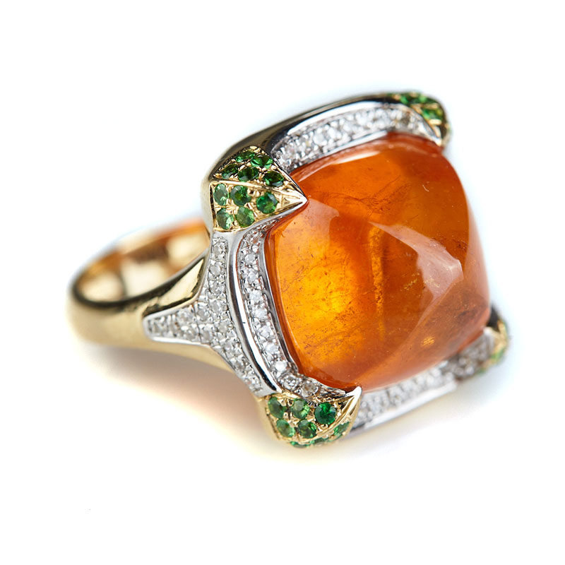 主石18.6ct大颗粒 奢华芬达石戒指 18k金镶钻石沙弗莱 收藏价值高