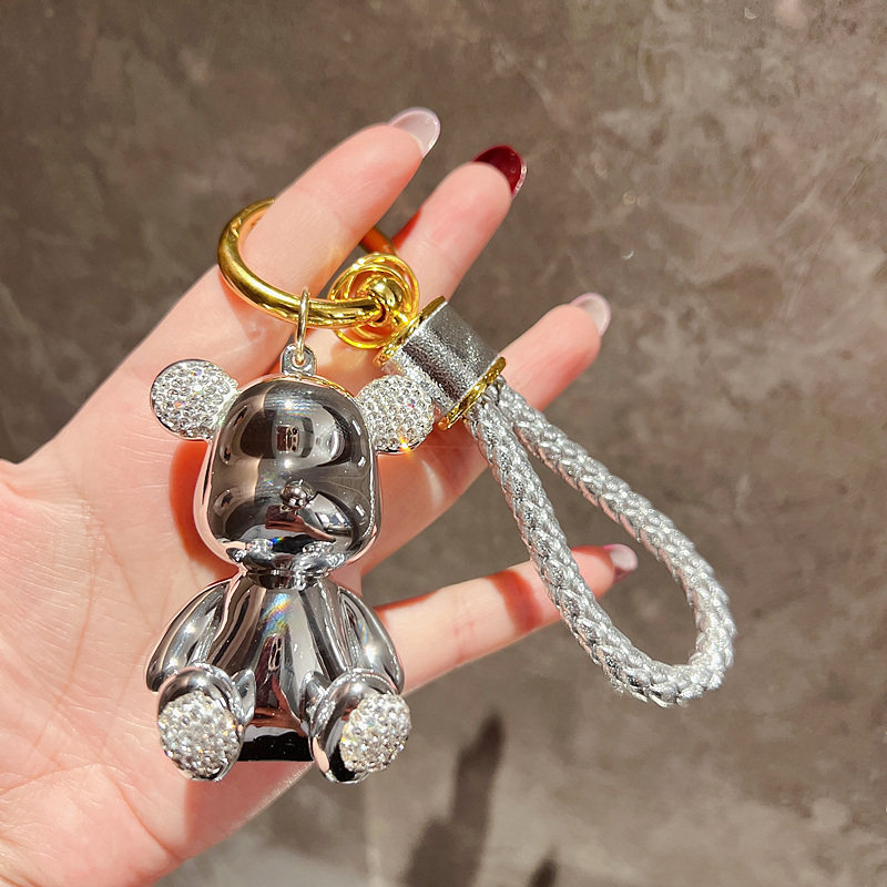 卡通汽车钥匙扣镶钻奢华炫彩可爱小熊挂饰高档创意挂件高颜值礼品
