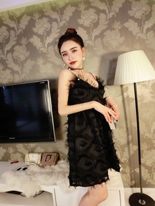 New sexy tassel feather V-neck suspender dress