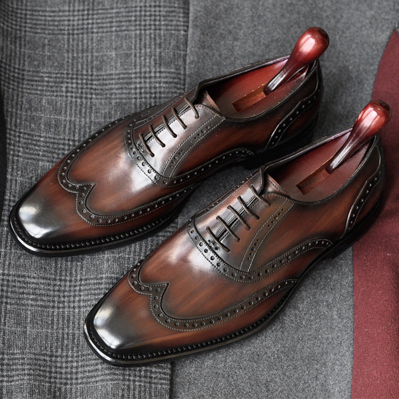 高端固特异手工真皮男士商务正装皮鞋方头英伦宴会婚鞋时尚牛津鞋