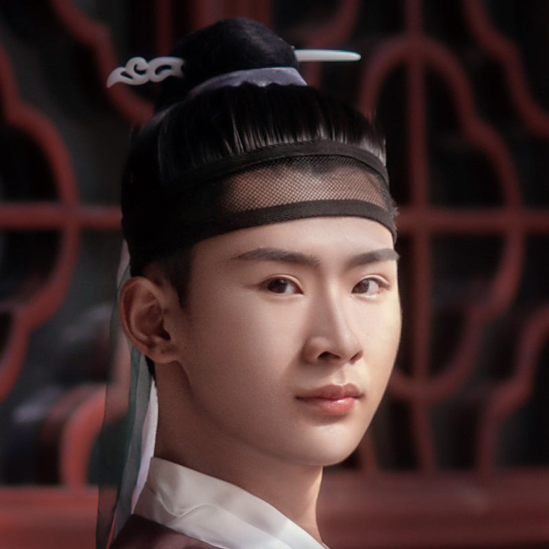 男女汉服网巾假发一体长直假发明制黑色马尾头套抹额直发发套发带