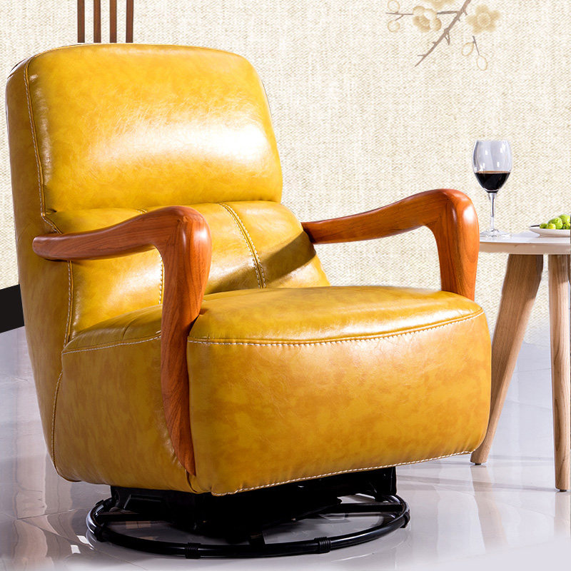 北欧多功能单人真皮沙发现代简约客厅休闲可旋转小户型摇摇椅转椅