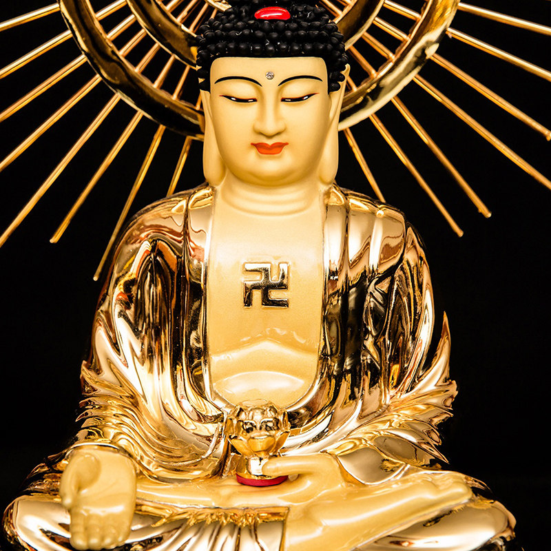 圆通台湾工艺铜佛像纯铜鎏金三宝佛释迦牟尼佛阿弥陀佛药师佛摆件