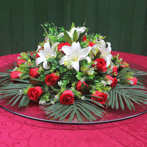 仿真台花高档酒店餐桌电动转盘花装饰花饭店大圆桌台