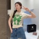 欧洲站2024夏季韩版时尚甜酷风绿色字母蝴蝶结印花短款时髦T恤潮