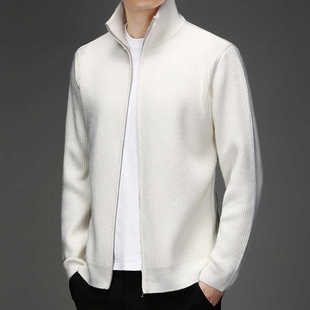 男士毛衣薄款拉链开衫纯色针织衫韩版修身立领夹克衫卫衣男式外套