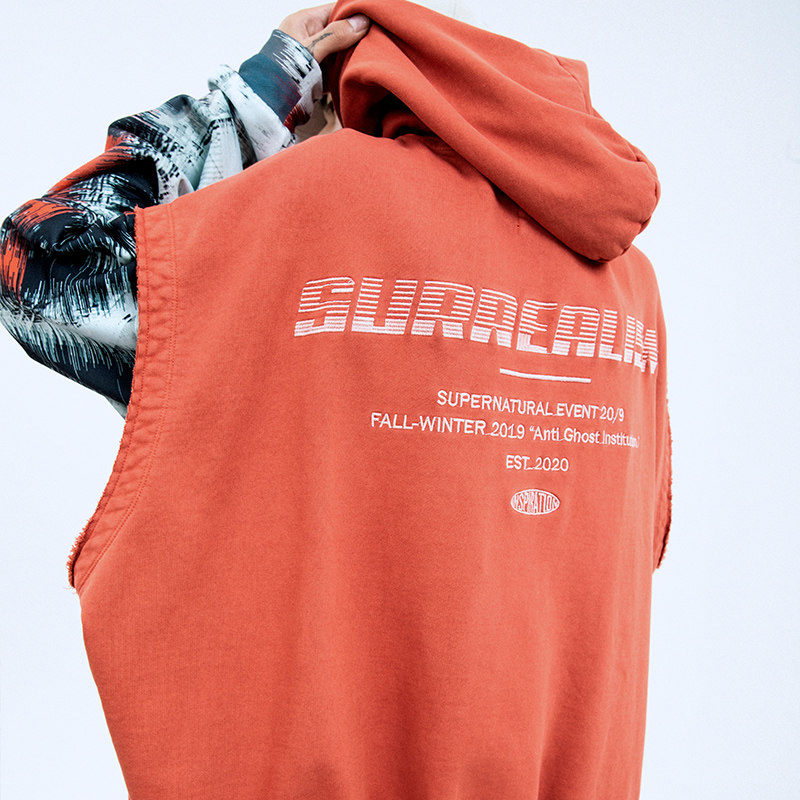 kodakblack卫衣男连帽2021秋季复古无袖帽衫oversize潮牌宽松马甲