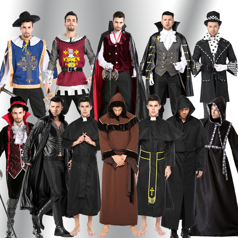 万圣节服装成人斗篷披风巫师袍中世纪骑士教堂神父王子吸血鬼服装