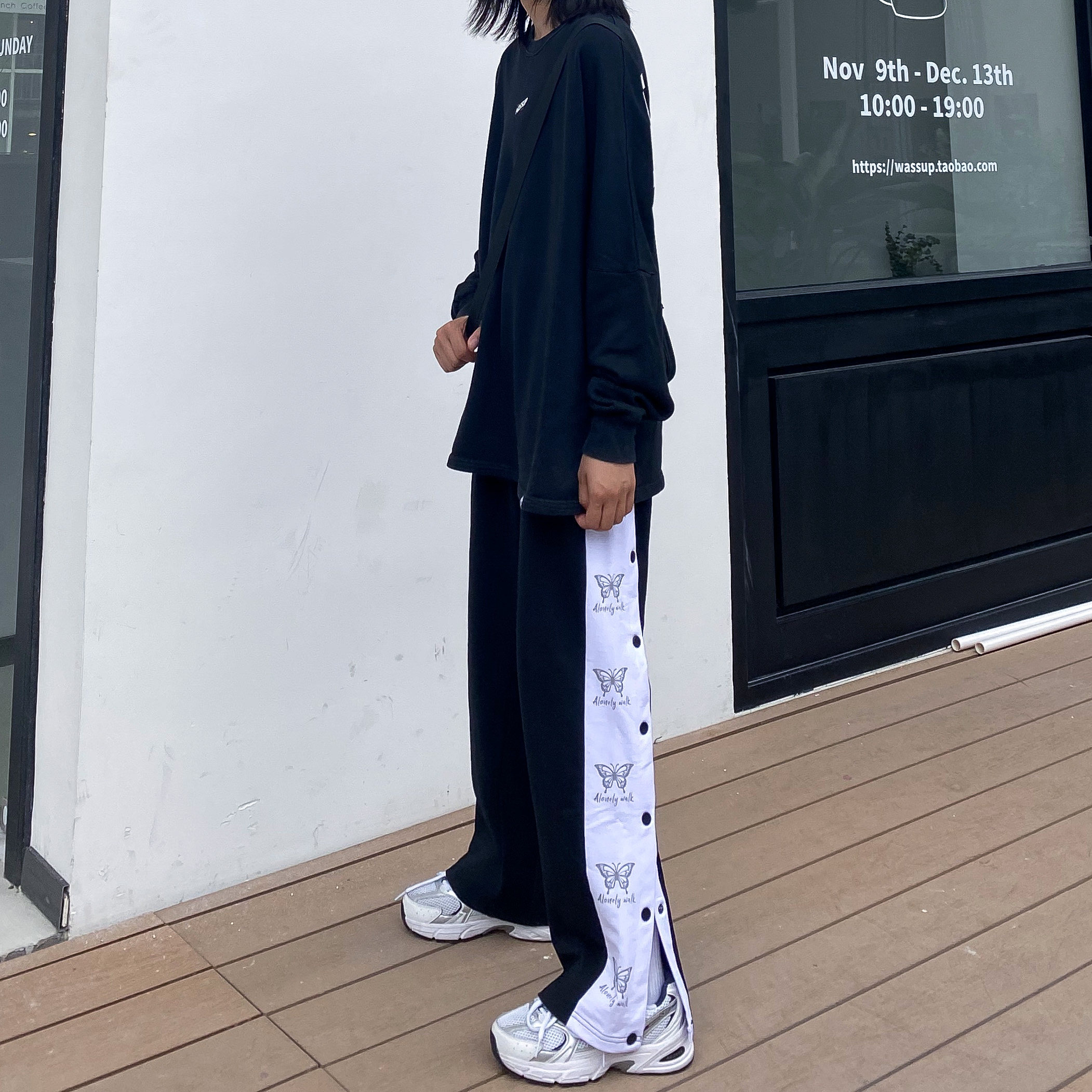 sparrow lab国潮蝴蝶排扣裤高街休闲直筒侧边宽松百搭alonelywalk