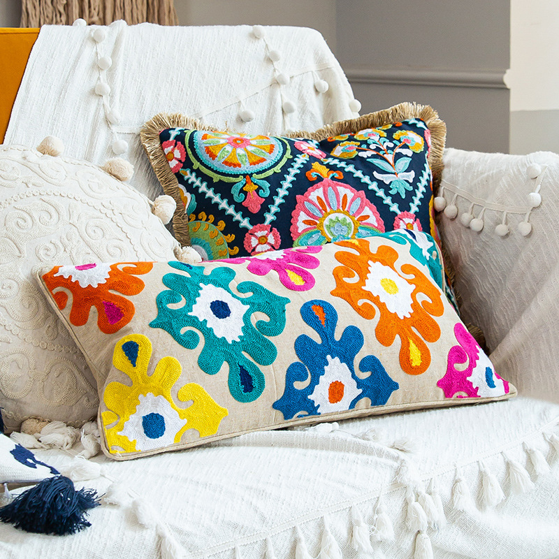 摩洛哥ins风全棉抱枕套复古客厅沙发装饰刺绣飘窗靠垫腰枕不含芯