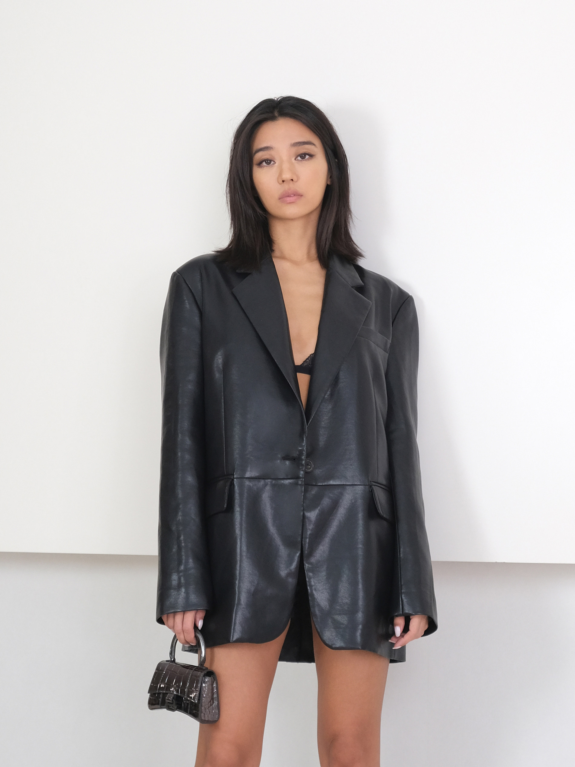 miranda song 欧美基础百搭休闲pu皮衣宽松显瘦西服皮外套显瘦女