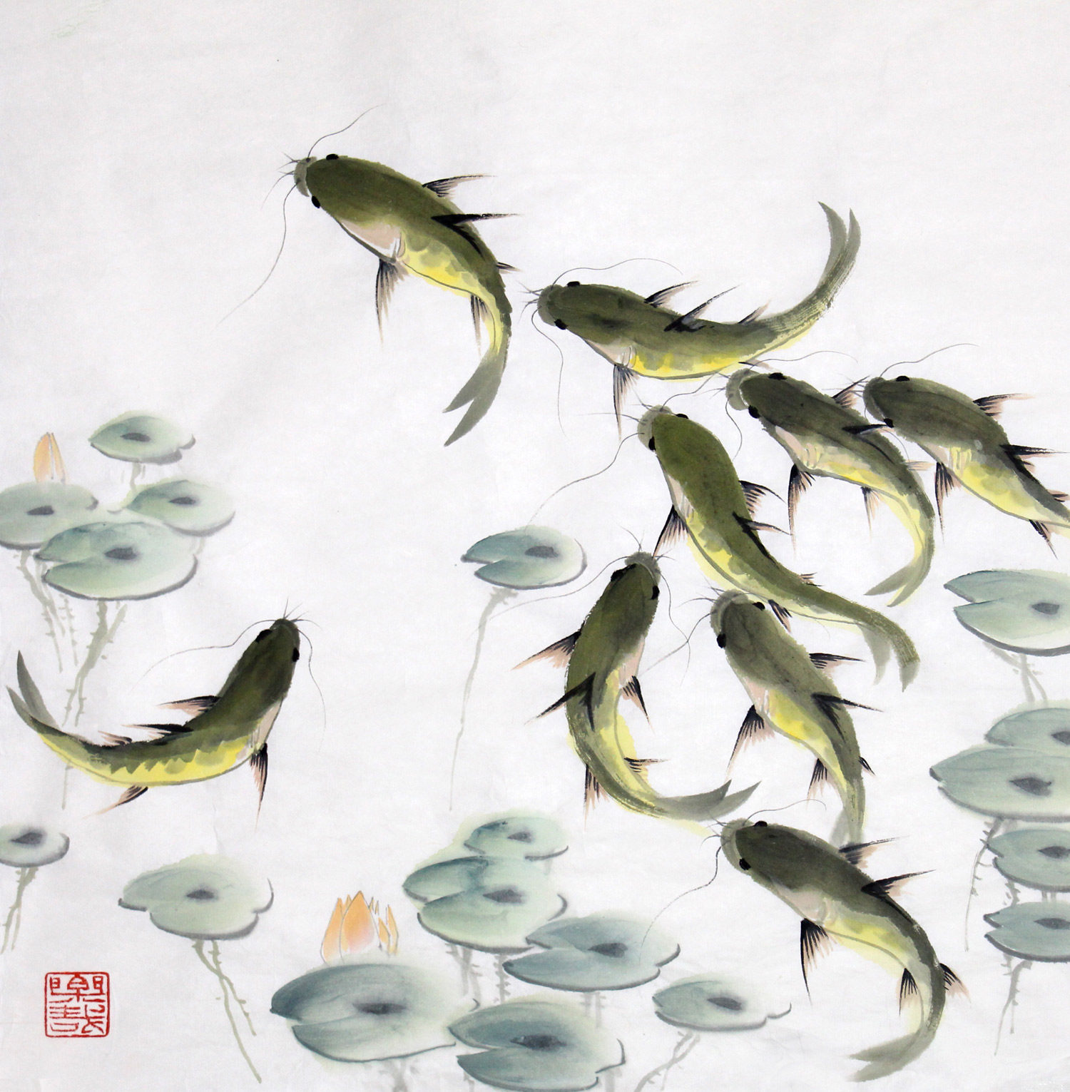 朱贵成《鱼乐》江苏省美协会员 花鸟画名家