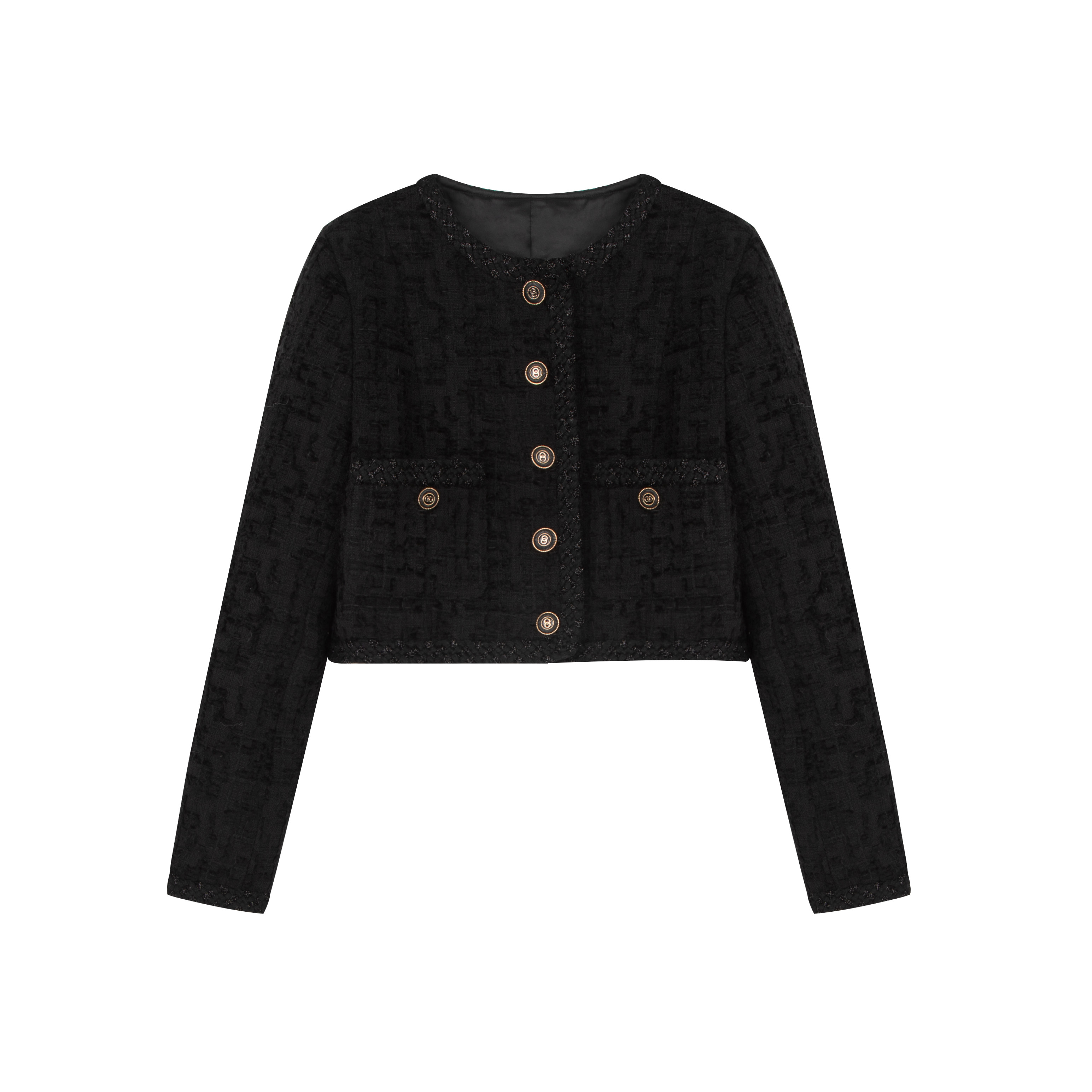 赵辰晨法式名媛风黑色粗花呢外套女秋冬短款洋气时尚气质优雅上衣