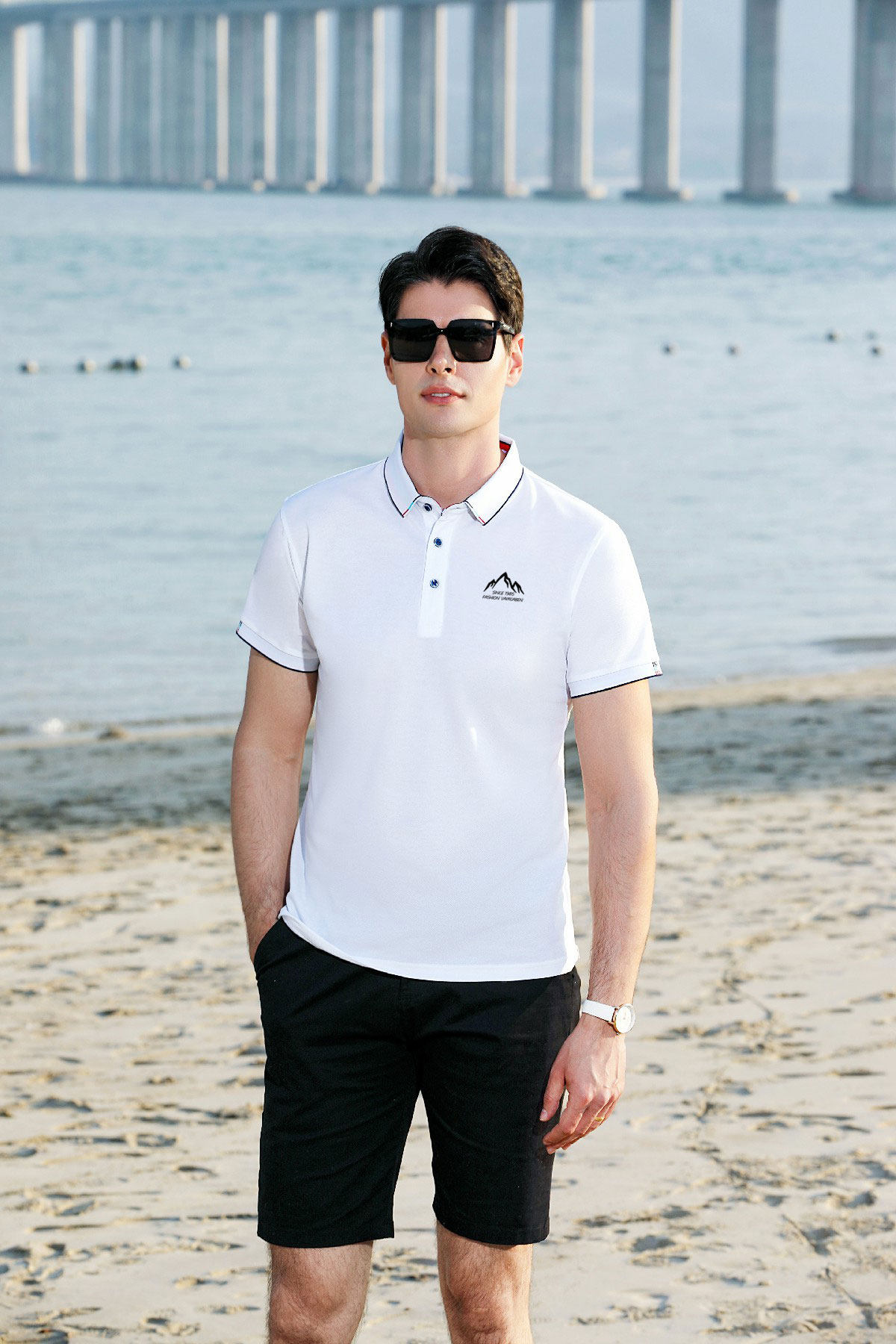 网红潮牌修身翻领t恤男短袖韩版潮流百搭条纹polo衫帅气体恤夏装,男装