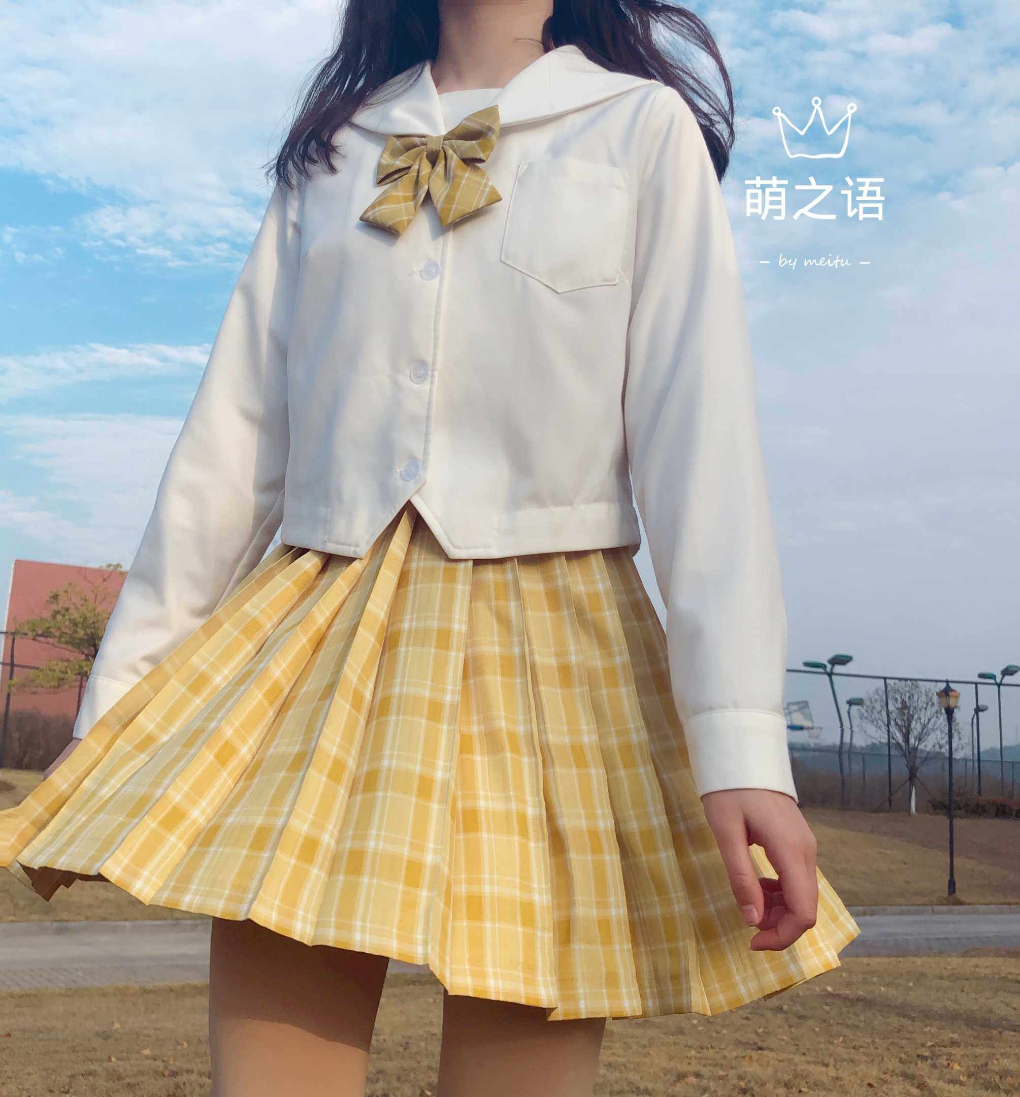 柠檬少女 2021新品 春夏 日系jk制服短裙 黄格高腰百搭半身裙