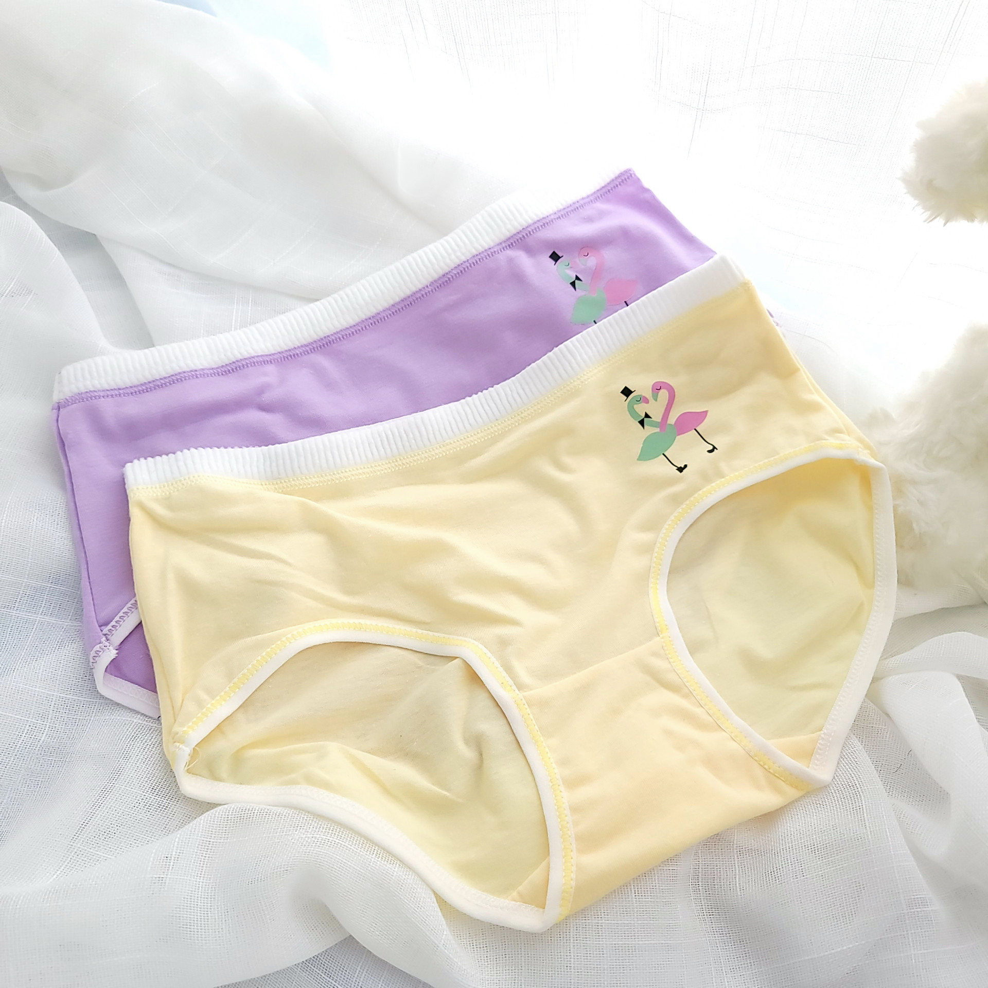 女生纯棉内裤女夏季薄款简约爱情仙鹤中低腰少女学生甜美可爱裤头