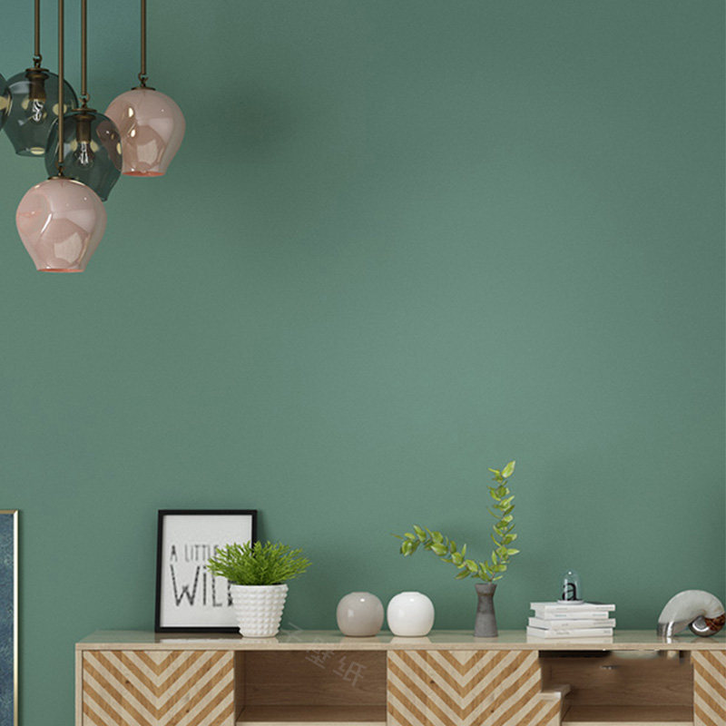 一折北欧墙纸背景墙 北欧风格_墙纸自粘北欧风格墨绿色纯色背景墙壁纸