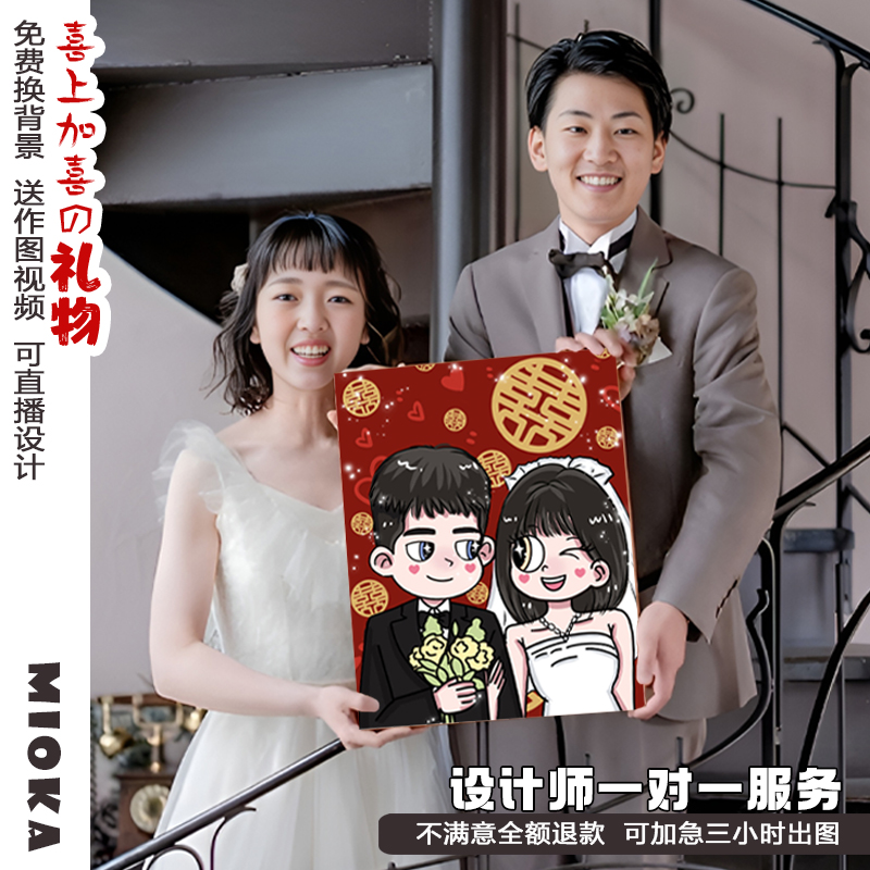 新婚礼物婚纱照DIY手绘卡通定制画