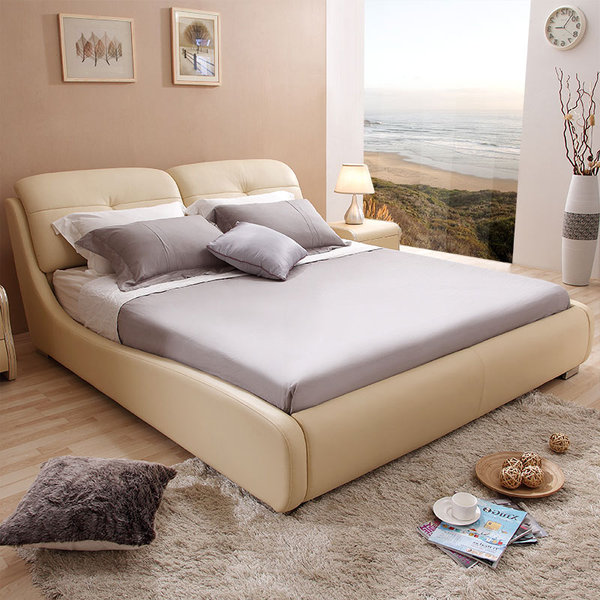 左右床简约现代时尚1.8米皮床双人床真皮床婚床皮艺床软床dr017