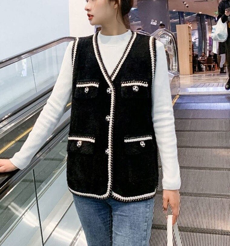 小香风马甲女坎肩背心外套欧货春秋款外穿马夹水貂绒网红针织开衫