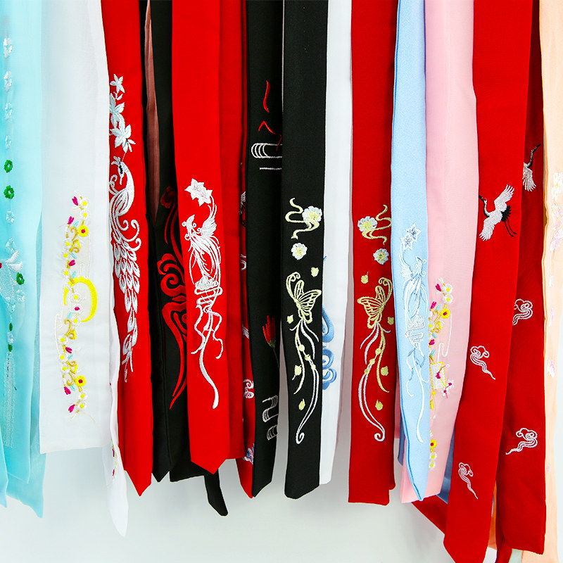 汉服发带古风古装头饰汉元素飘带中国风超仙绣花腰带丝带少女发绳