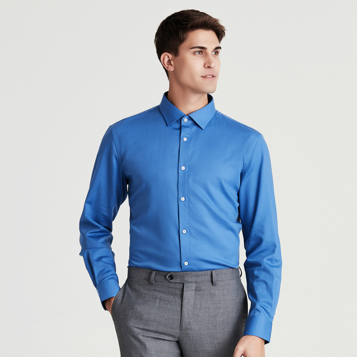 堡尼服饰旗舰店的优惠券大全—boni/堡尼蓝色长袖衬衫商务衬衣混纺