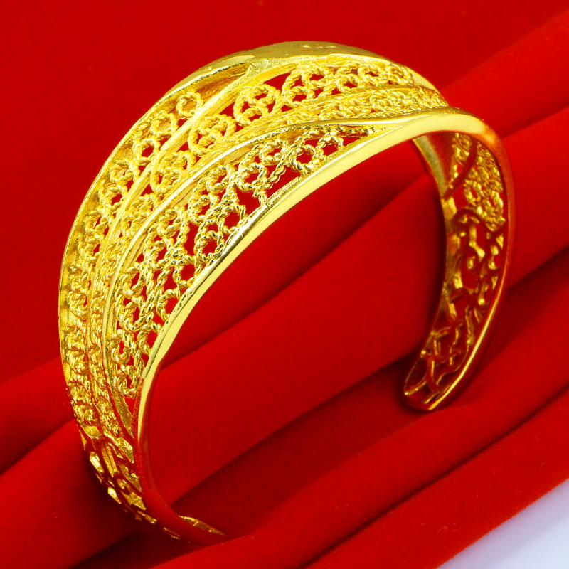 正品黄金手镯9999足金真金女款宽时尚新款镯子镂空新娘结婚首饰品