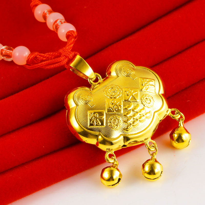 正品黄金项链吊坠999足金宝宝金锁男女999真金长命锁小孩纯金坠子