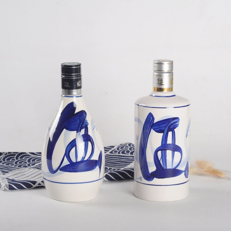 创意手绘青花瓷酒瓶一斤装密封空瓶老式陶瓷瓶子复古白酒瓶可定做
