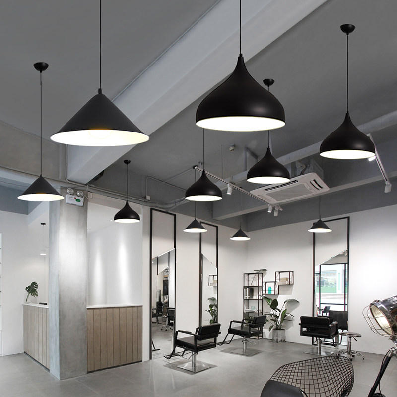 北欧理发美发店吊灯发廊专用灯黑色创意个性餐厅店铺商用超亮灯罩