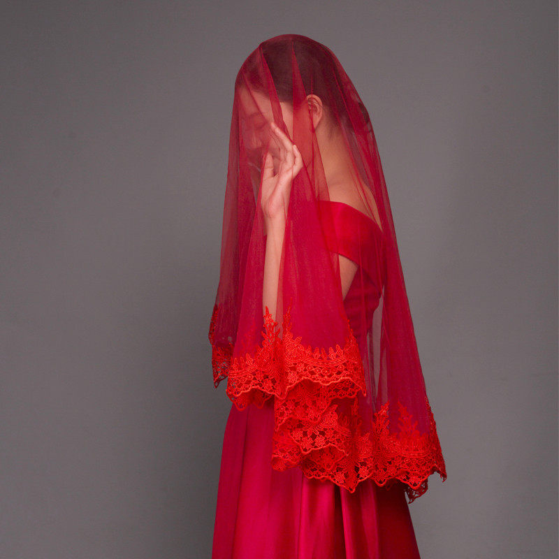 新款蕾丝红色头纱新娘结婚纱敬酒礼服秀禾龙凤红