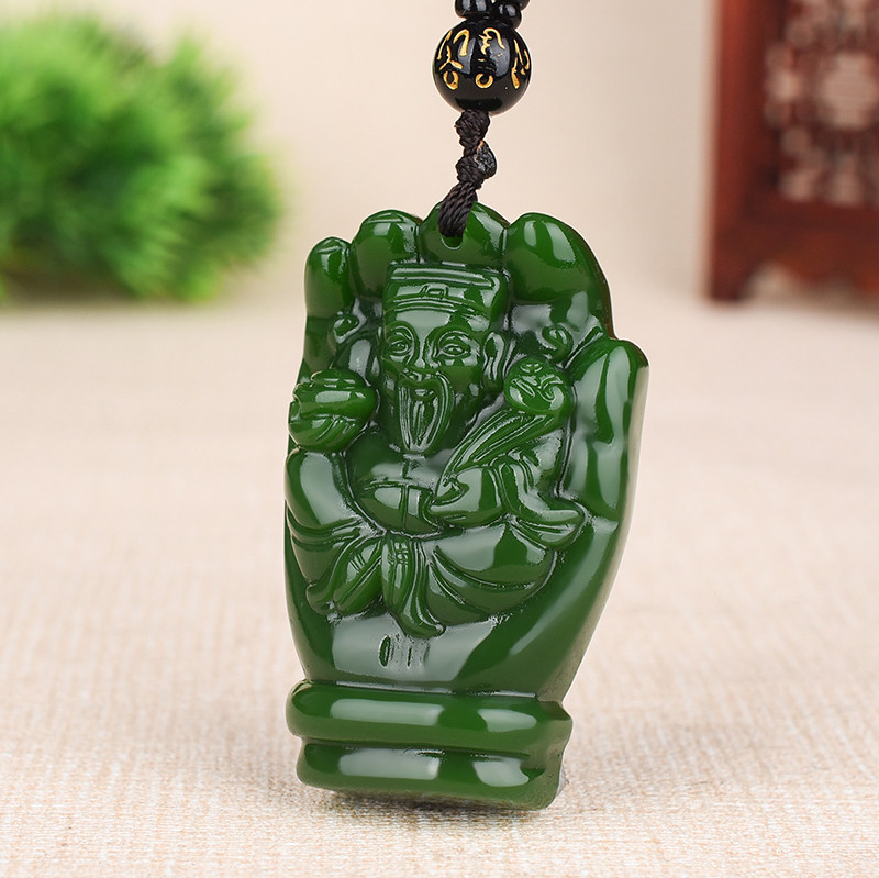 和田玉财神爷挂件碧玉手握财神吊坠伸手来财招财打麻将赢钱神器