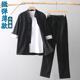 唐装男青年夏季薄款短袖棉麻套装七分袖三件套中国风中式复古汉服