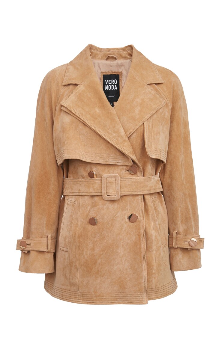 vm国内代购饼干橙色猪皮翻毛皮双排扣中款风衣式皮衣女 321110023