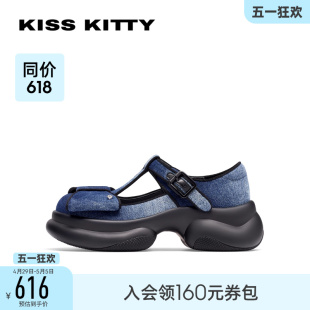 KISSKITTY2024春季新款法式复古蝴蝶结JK玛丽珍鞋厚底T字带单鞋