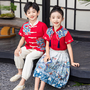 儿童演出服炸街表演服夏合唱服小学生班服儿童马面裙国学汉服套装