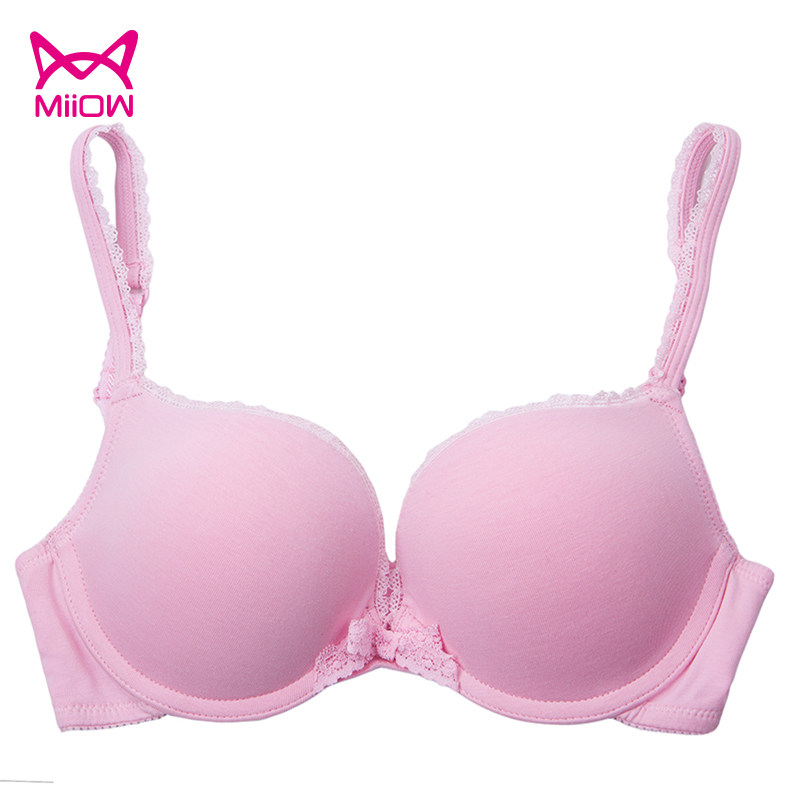 猫人内衣少女文胸可爱蝴蝶节纯色3/4罩杯纯色花边有钢圈小胸罩