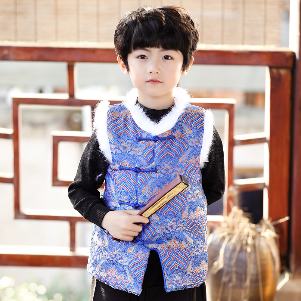 男童唐装马甲冬儿童棉背心加厚中国风宝宝中大童新年装中式演出服