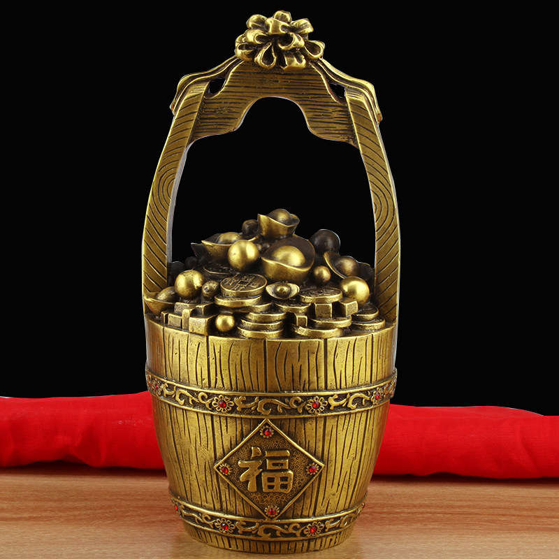 一桶金铜摆件 黄铜一桶金元宝家居装饰品中式工艺品摆设