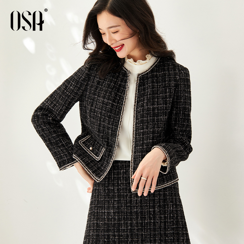 旗舰店官网正品时尚百搭高级感黑色休闲短款小香风外——欧莎osa女装