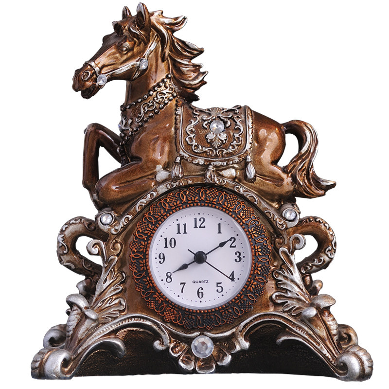 欧式客厅座钟奢华骏马摆件客厅书房桌面时钟台钟创意个性艺术坐钟