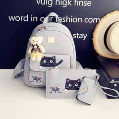 双肩包女韩版2016新款猫咪可爱卡通学院风背包时尚学生书包子母包