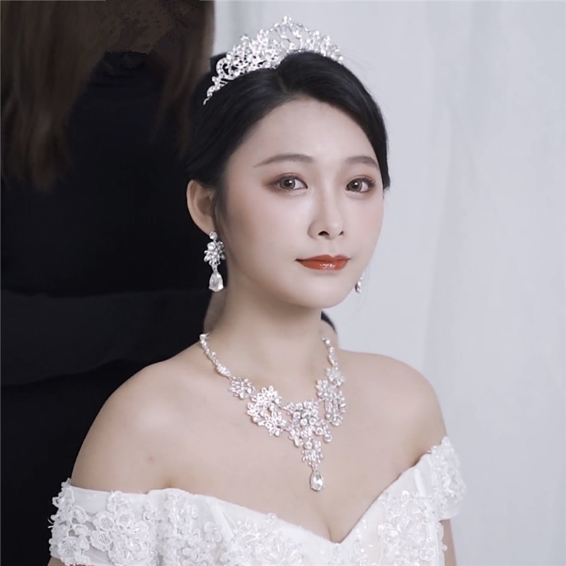 新娘韩式饰品超仙头饰大气巴洛克皇冠结婚礼配饰项链三件套装婚纱