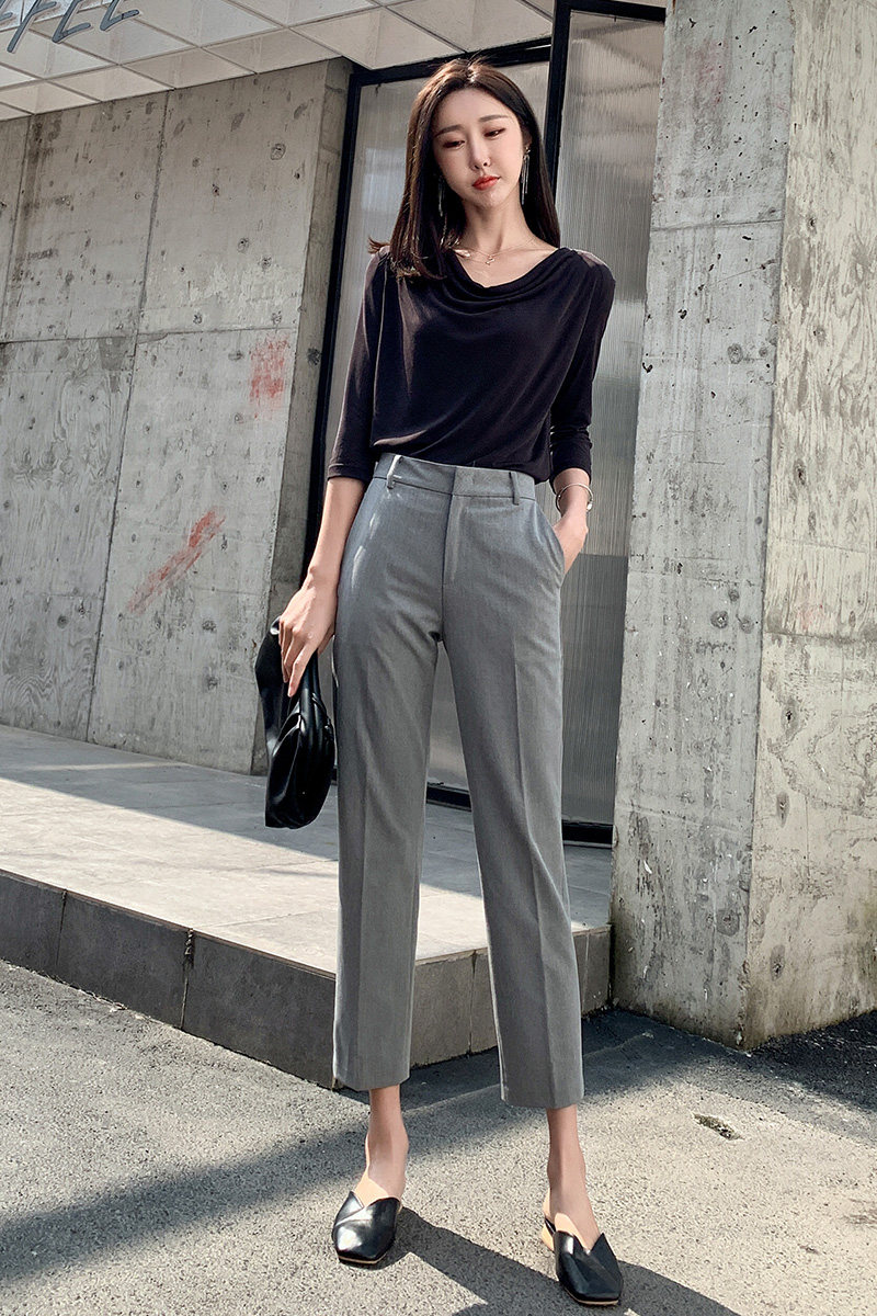 实拍西装裤女夏九分裤韩版宽松学生直筒裤烟管裤休闲裤小脚裤子